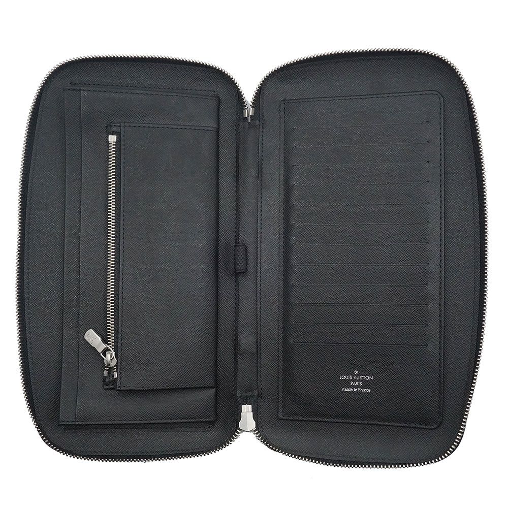 ルイ ヴィトン アトール トラベルケース ラウンドファスナー ジップ 長財布 クラッチ セカンドバッグ タイガ レザー アルドワーズ ブラック シルバー金具 M30652 LOUIS VUITTON