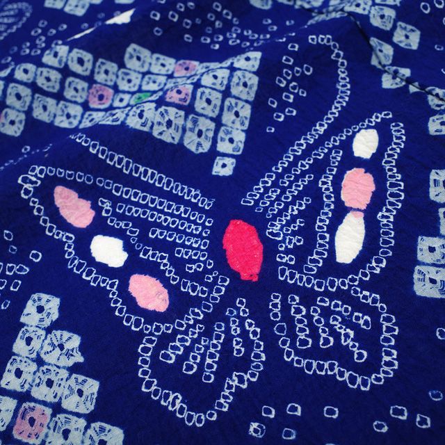  夏物 本場有松鳴海絞り 浴衣 有松 ゆかた 絞り 木綿 綿 青紺 蝶 夏 カジュアル 手縫い仕立て 有松絞り 夕涼み 花火大会 花火 お祭 仕立て上がり 身丈165 裄丈67 Ｌサイズ みやがわ sb 16557 浴衣単品 浴衣