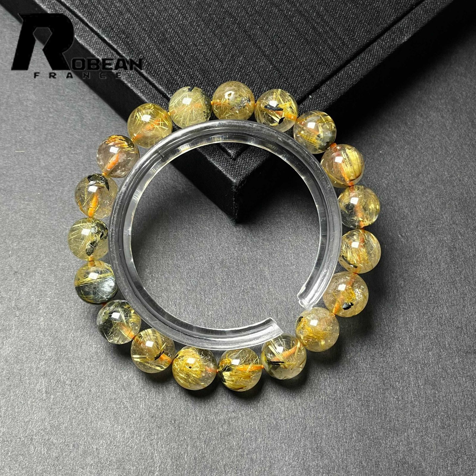 夢色 EU製 定価14万円 ROBEAN 太陽花タイチンルチル 黄金針水晶 金運 開運 ゴールド ブレスレット パワーストーン プレゼント 9.8-10.2mm M1106966