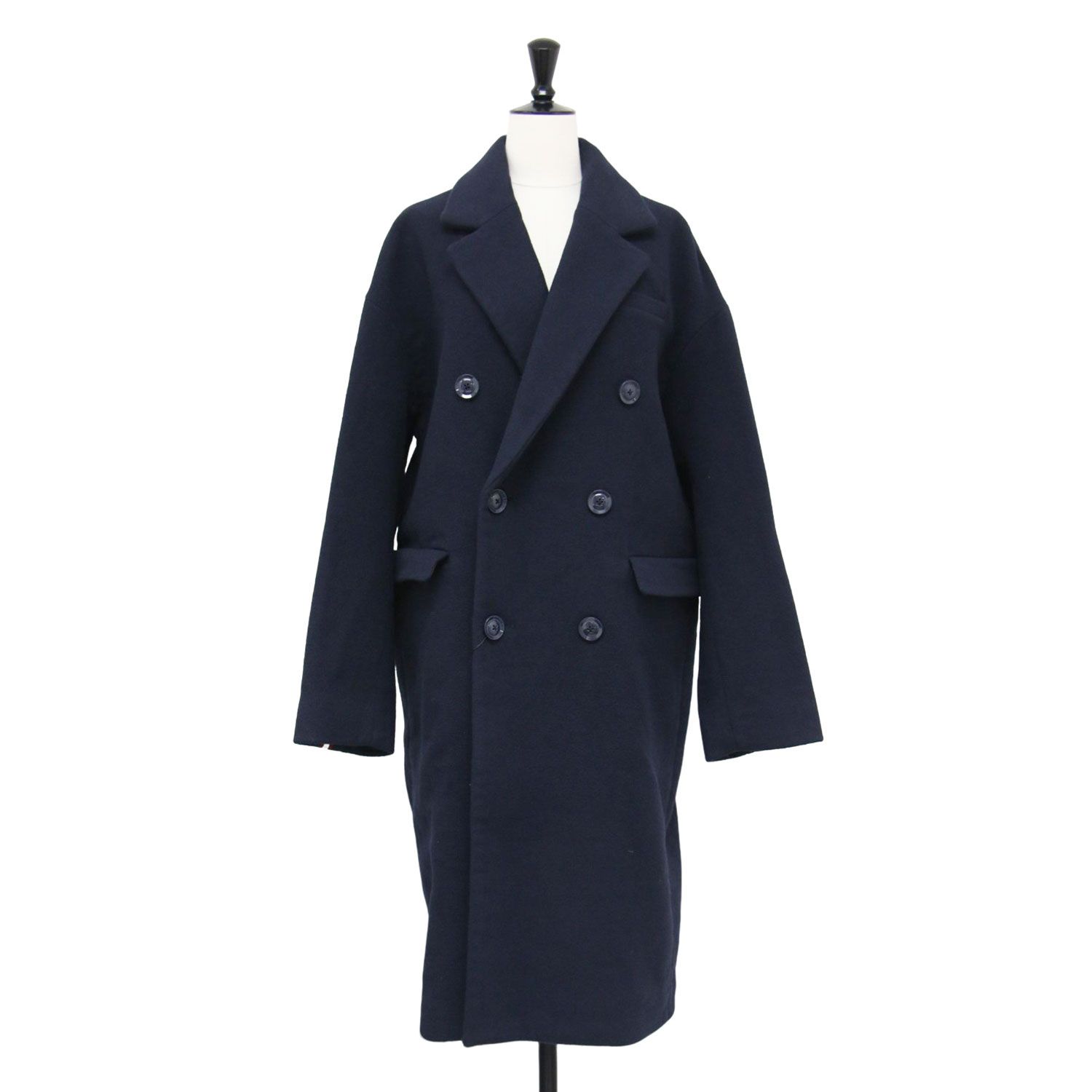 MOUSSY マウジー コート ネイビー 紺 サイズ 1 M ライン チェスター コート ロング ダブル テーラード オーバーサイズ ウール アウター ジャケット 上着 レディース