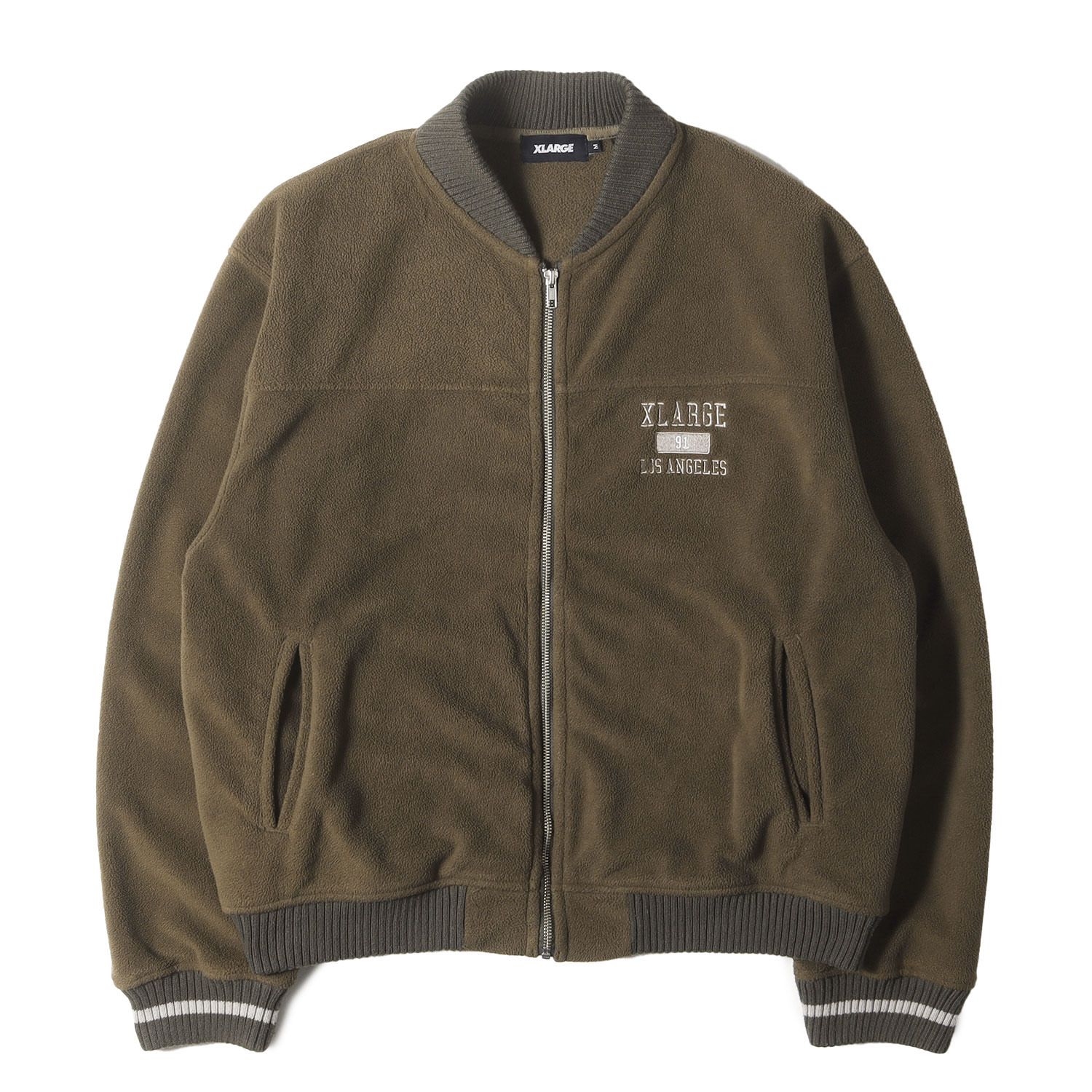 X-LARGE エクストララージ ジャケット カーキ サイズ M ブランドロゴ刺繍 ジップ フリースジャケット アウター ブルゾン 上着 メンズ