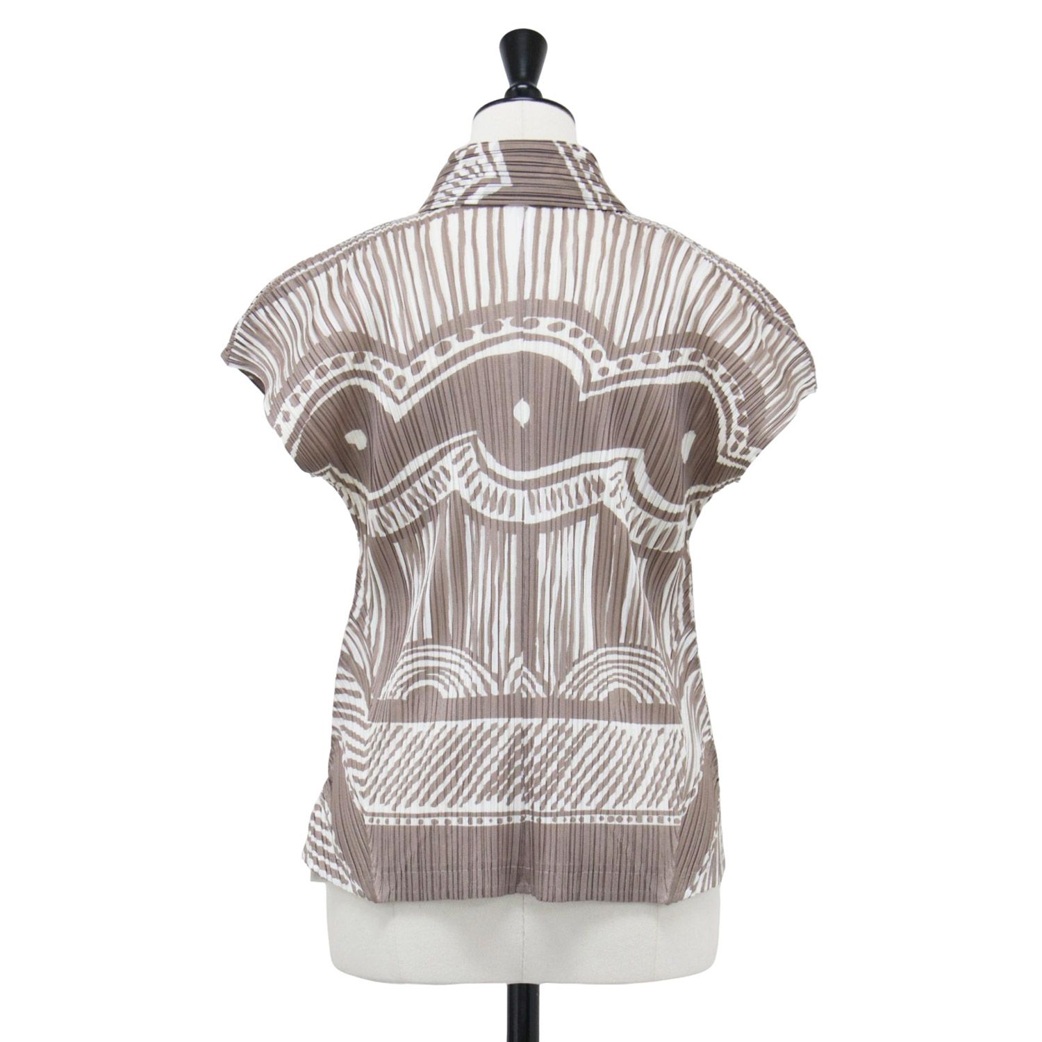 PLEATS PLEASE プリーツプリーズ シャツ ブラウン系 サイズ 3 L 総柄 プリーツ シャツ ブラウス フレンチスリーブ コンパクト トップス メンズ