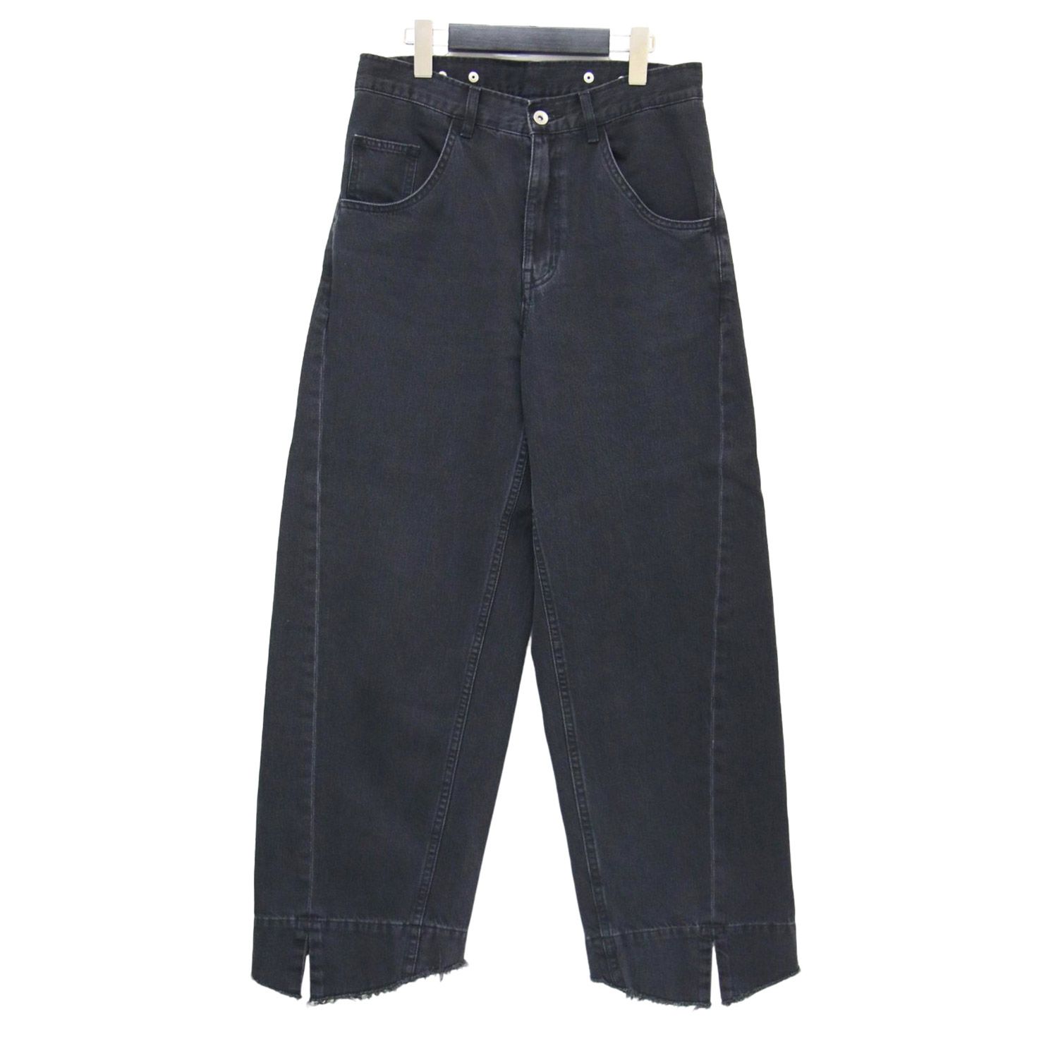 Adam et Rope アダムエロペ パンツ ブラック 黒 サイズ 38 M 24秋冬 ルーズフィット アジャスト デニムパンツ ワイドパンツ 5ポケット カーブシルエット スリット ダメージ加工 USAコットン レディース