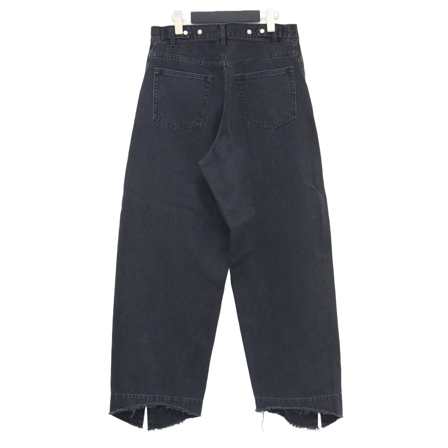 Adam et Rope アダムエロペ パンツ ブラック 黒 サイズ 38 M 24秋冬 ルーズフィット アジャスト デニムパンツ ワイドパンツ 5ポケット カーブシルエット スリット ダメージ加工 USAコットン レディース