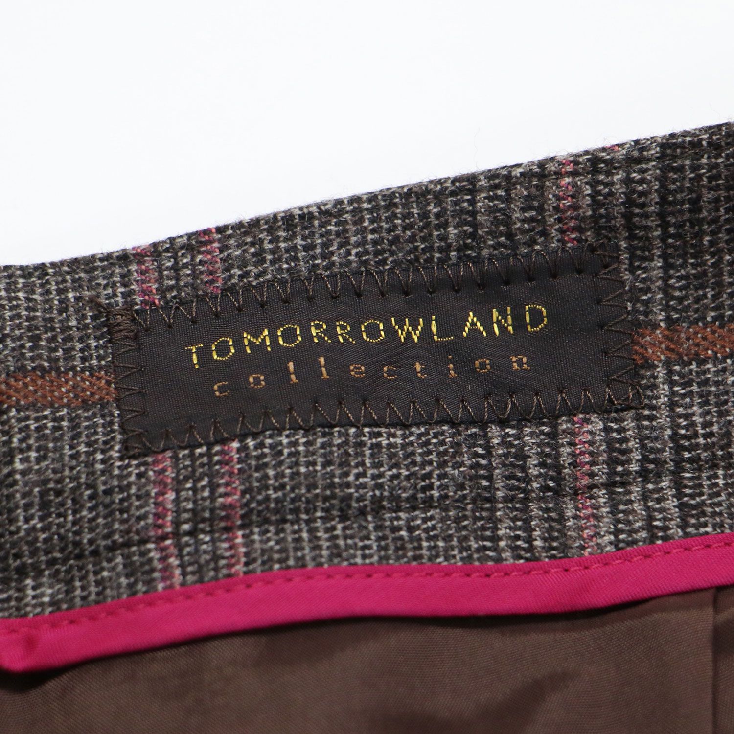 今だけ TOMORROWLAND collection トゥモローランド パンツ ブラウン サイズ 34 7号 22秋冬 ブラウニープレイド テーパード パンツ スラックス スリム チェック柄 ウール レディース