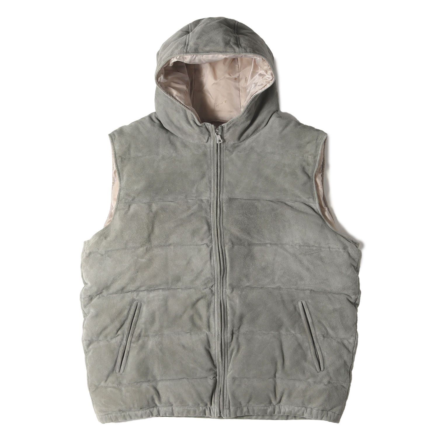 Papas パパス ベスト グレー サイズ LL PAPAS PLUS ゴートスウェード フード付き ダウンベスト アウター ジャケット ブルゾン 上着 メンズ