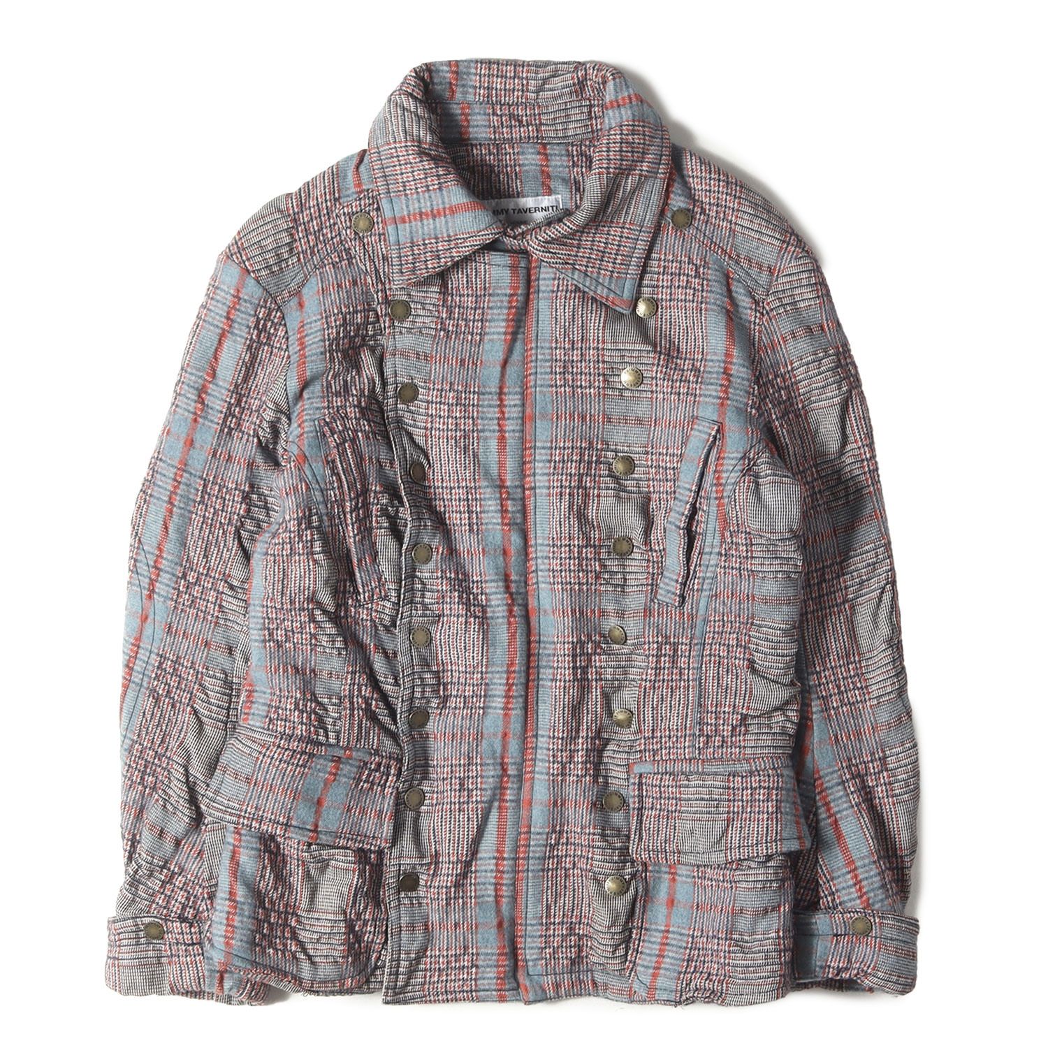 JIMMY TAVERNITI ジミー タヴァニティ ジャケット ライトブルー オレンジ サイズ 50 コットン ウール チェック 裏地キルティング ジップ ジャケット イタリア製 アウター ブルゾン 上着 メンズ