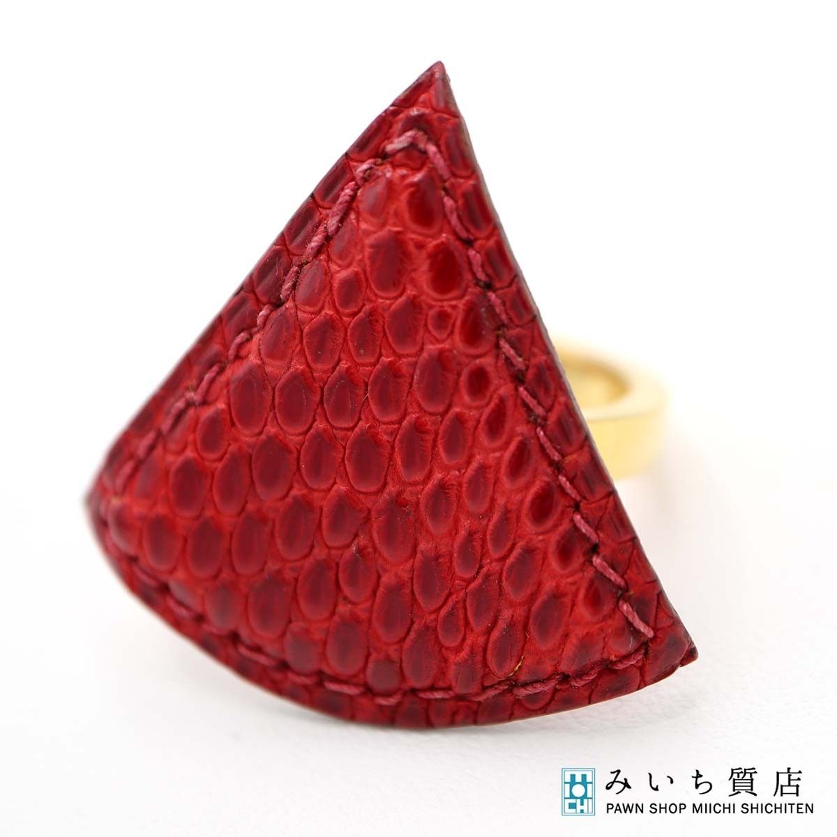 HERMES エルメス スカーフリング リザード トライアングル 赤 ゴールド金具 服飾小物 25 k 986-5