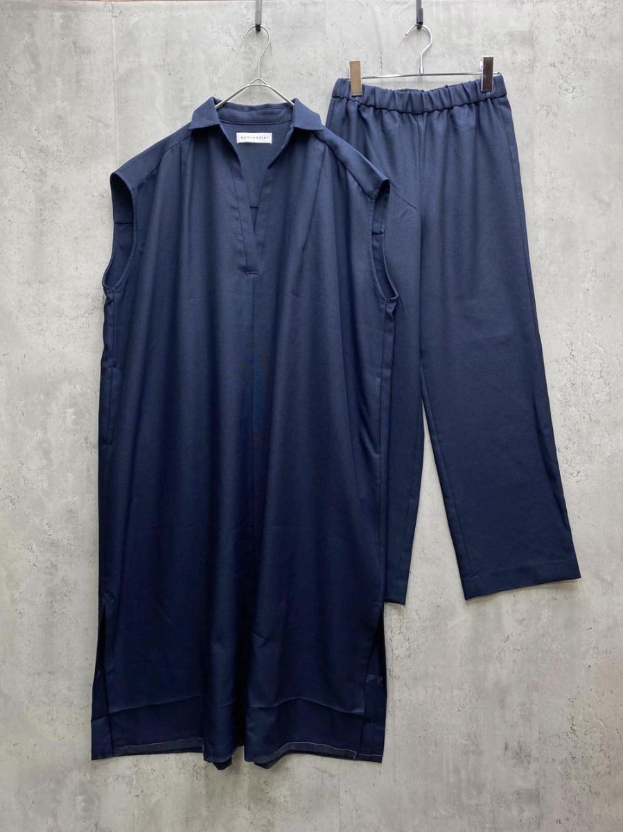 quaranciel カランシエル シップス リネン ライク スキッパー シャツ ワンピース＆パンツ セットアップ sizeF ネイビー レディース