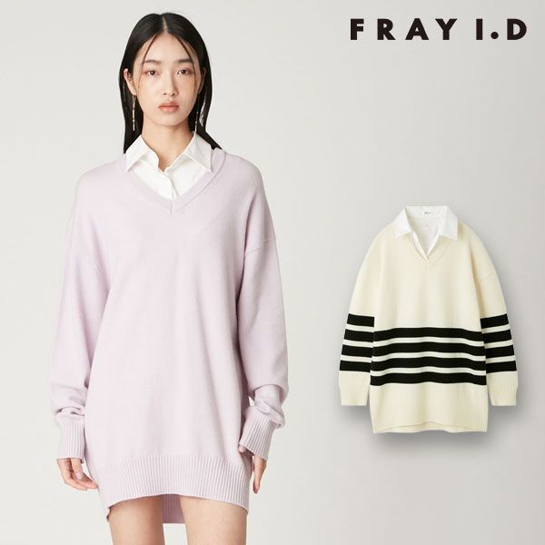 10 OFF フレイアイディー FRAY I.D ワンピース 25秋冬 レイヤードシャツ ウールワンピース ミニ丈 長袖 fwno255086
