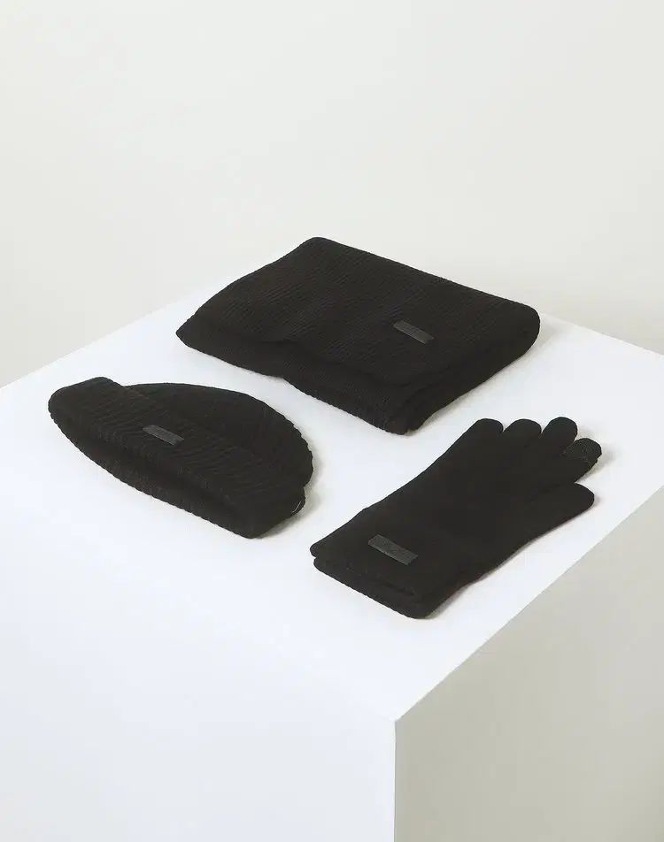 HAZZYS へジス マフラー ビーニー 手袋 3種 セット ブラック