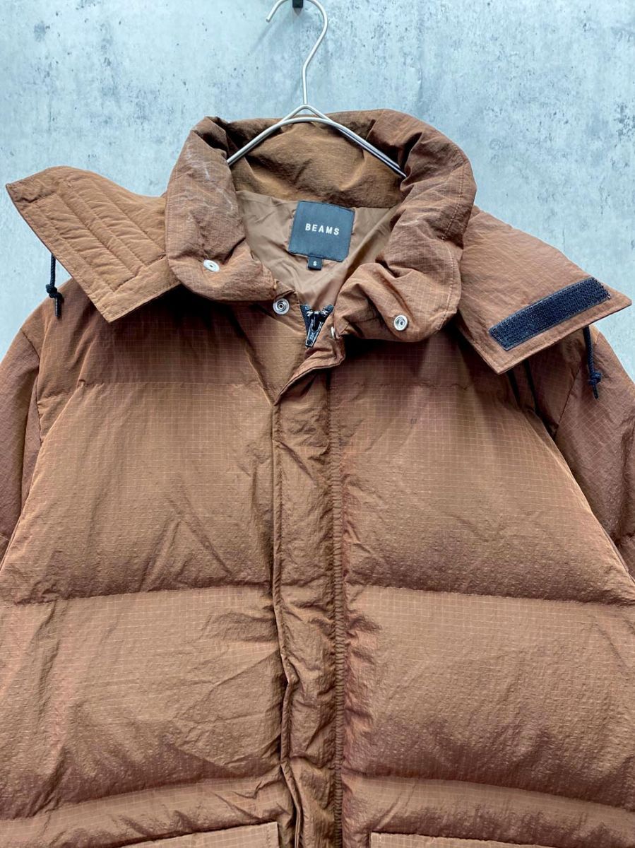 BEAMS ビームス リップストップ マウンテン ダウンジャケット sizeS 茶 メンズ