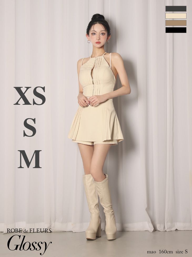 クリーム GL4602-GY-2511 ROBE de FLEURS Glossy ローブドフルール グロッシー ホルターネック カットアウト セットアップ フ ミニドレス キャバドレス