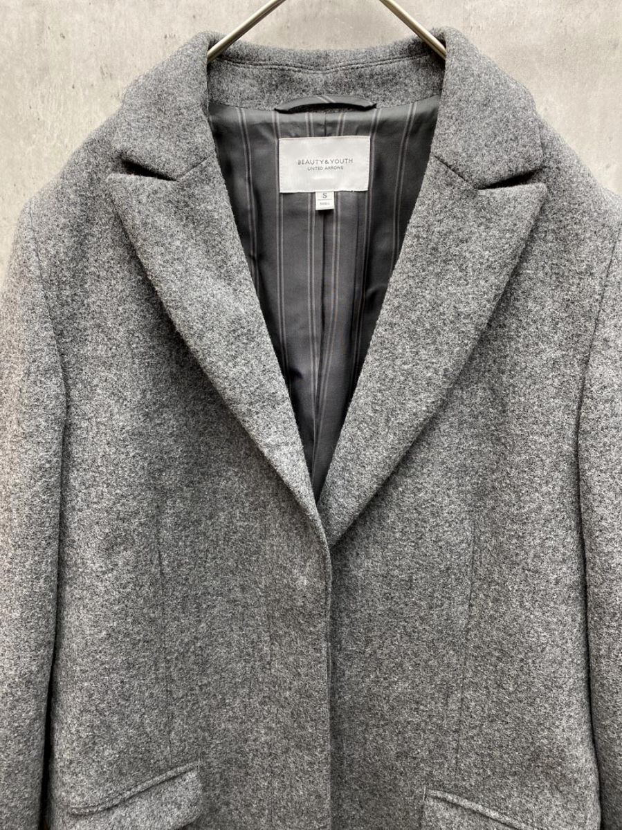 ビューティ-ユース ユナイテッドアローズ ウール ダブルメルトンチェスターコート sizeS グレー レディース