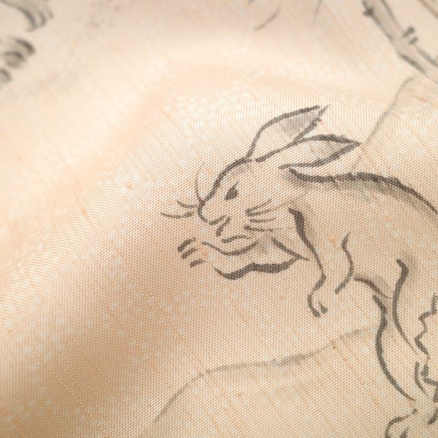 縦節紬 鳥獣戯画