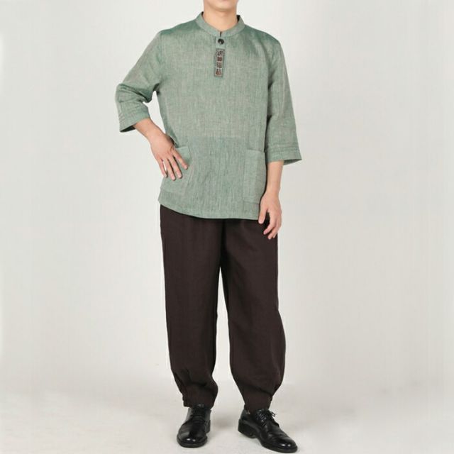 センファルチョゴリ ユニフォーム 男性用 七分丈シャツグリーン senfalcho-sm 50-2-s 麻シャツ メンズ 七分