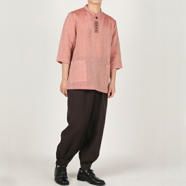センファルチョゴリ ユニフォーム 男性用 七分丈シャツピンク senfalcho sm 50 3 s 麻シャツ メンズ 七分