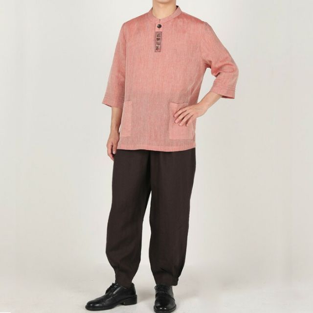 センファルチョゴリ ユニフォーム 男性用 七分丈シャツピンク senfalcho sm 50 3 s 麻シャツ メンズ 七分