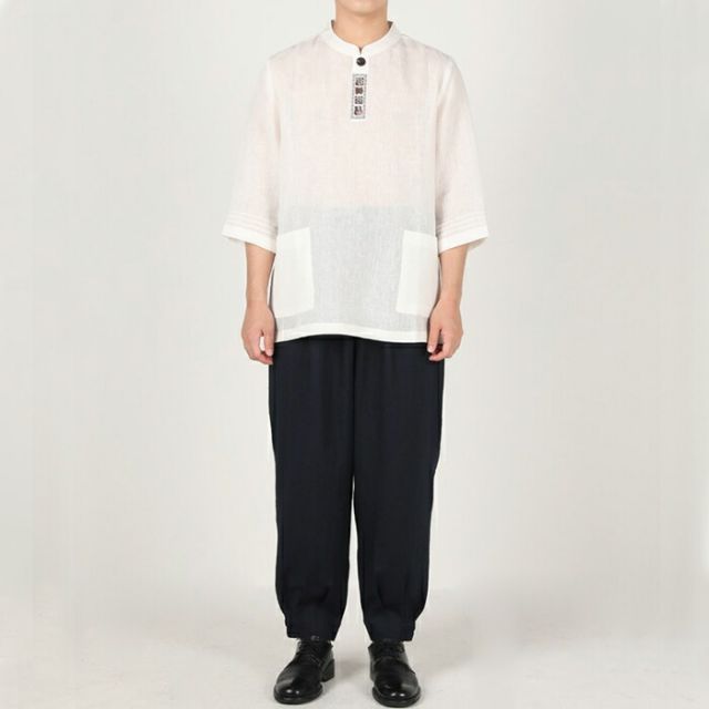 センファルチョゴリ ユニフォーム 男性用 七分丈シャツホワイト senfalcho-sm 50-4-s 麻シャツ メンズ 七分