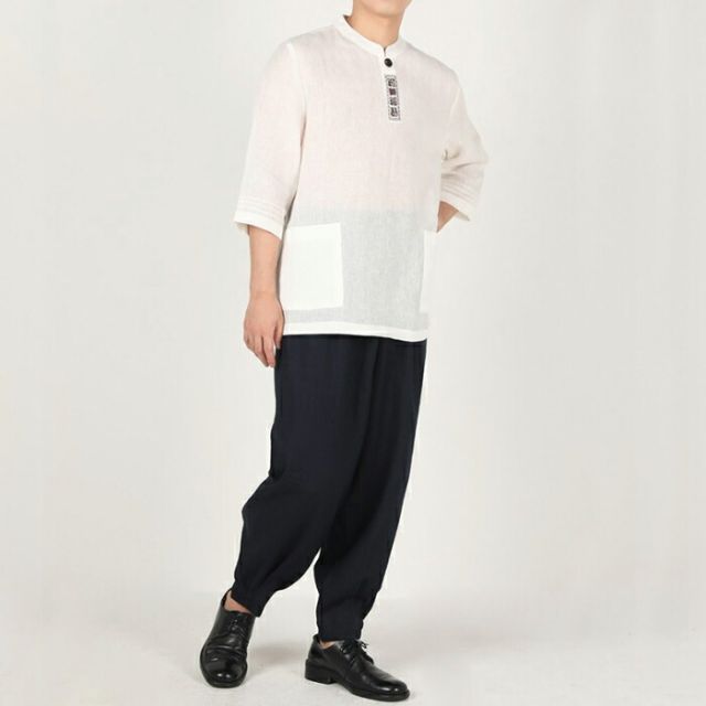 センファルチョゴリ ユニフォーム 男性用 七分丈シャツホワイト senfalcho sm 50 4 s 麻シャツ メンズ 七分