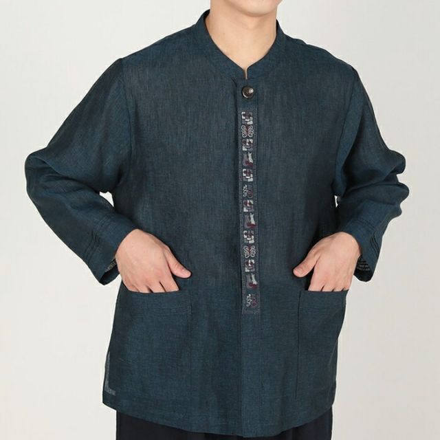センファルチョゴリ ユニフォーム 男性用 長袖シャツ紺 senfalcho sm 51 1 s 麻シャツ メンズ 七分