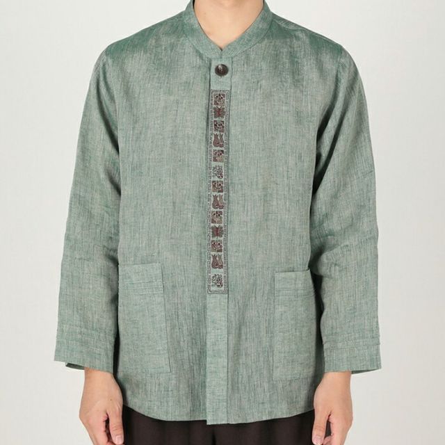 センファルチョゴリ ユニフォーム 男性用 長袖シャツグリーン senfalcho-sm 51-2-s 麻シャツ メンズ 七分
