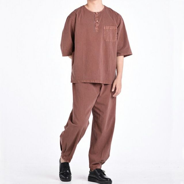 センファルチョゴリ ユニフォーム 男性用 半袖上下ブラウン senfalcho sm 57 2 s 綿シャツ メンズ 半袖 長ズボン セットアップ 部屋着