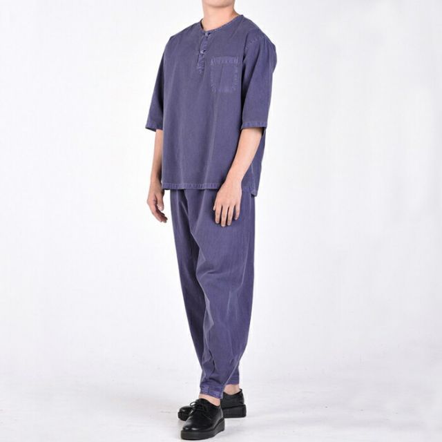 センファルチョゴリ ユニフォーム 男性用 半袖上下ブルー senfalcho-sm 57-3-s 綿シャツ メンズ 半袖 長ズボン セットアップ 部屋着