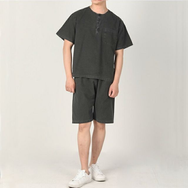 センファルチョゴリ ユニフォーム 男性用 半袖上下グレー senfalcho sm 68 1 s 綿シャツ メンズ 半袖 半ズボン セットアップ 部屋着