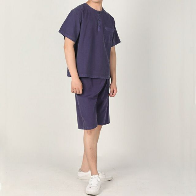センファルチョゴリ ユニフォーム 男性用 半袖上下ブルー senfalcho sm 68 2 s 綿シャツ メンズ 半袖 半ズボン セットアップ 部屋着