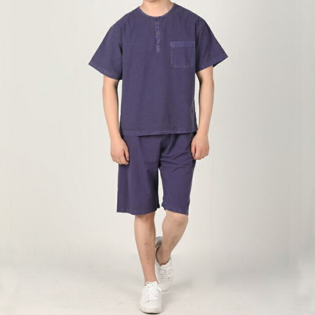 センファルチョゴリ ユニフォーム 男性用 半袖上下ブルー senfalcho-sm 68-2-s 綿シャツ メンズ 半袖 半ズボン セットアップ 部屋着