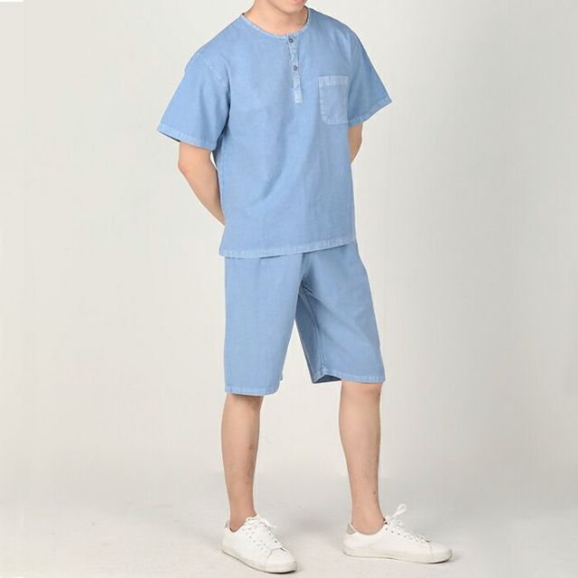 センファルチョゴリ ユニフォーム 男性用 半袖上下ライトブルー senfalcho-sm 68-3-s 綿シャツ メンズ 半袖 半ズボン セットアップ 部屋着