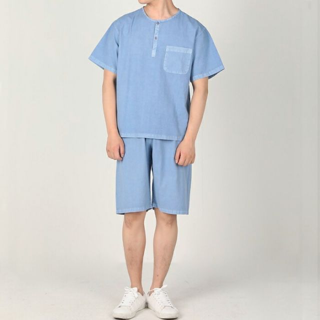 センファルチョゴリ ユニフォーム 男性用 半袖上下ライトブルー senfalcho sm 68 3 s 綿シャツ メンズ 半袖 半ズボン セットアップ 部屋着