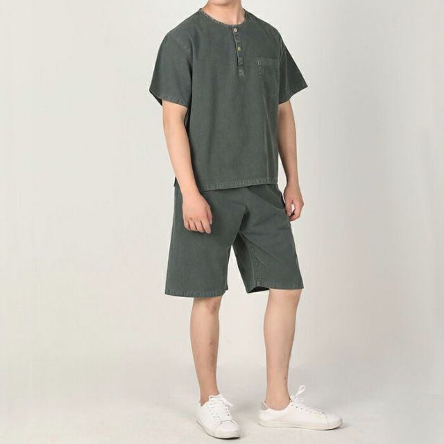 センファルチョゴリ ユニフォーム 男性用 半袖上下グリーン senfalcho sm 68 4 s 綿シャツ メンズ 半袖 半ズボン セットアップ 部屋着