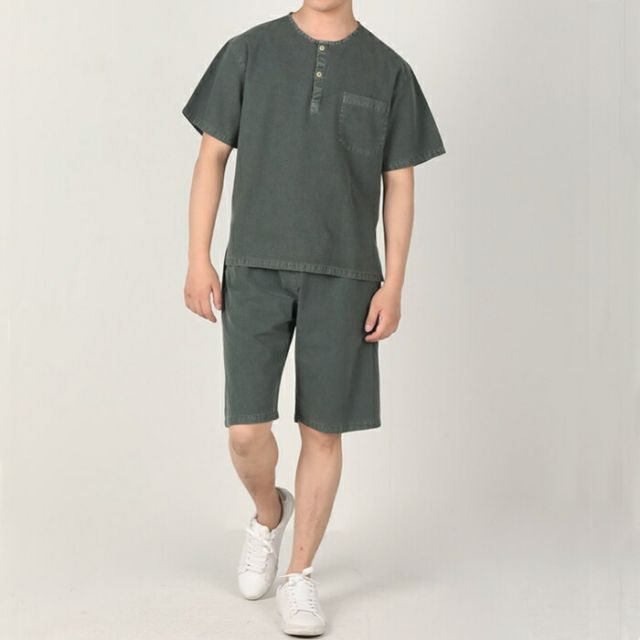 センファルチョゴリ ユニフォーム 男性用 半袖上下グリーン senfalcho sm 68 4 s 綿シャツ メンズ 半袖 半ズボン セットアップ 部屋着