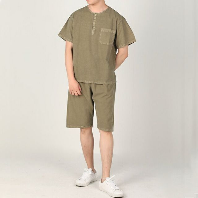 センファルチョゴリ ユニフォーム 男性用 半袖上下カーキー senfalcho-sm 68-5-s 綿シャツ メンズ 半袖 半ズボン セットアップ 部屋着