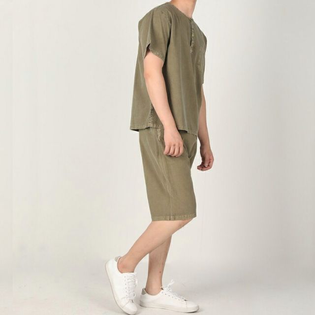 センファルチョゴリ ユニフォーム 男性用 半袖上下カーキー senfalcho sm 68 5 s 綿シャツ メンズ 半袖 半ズボン セットアップ 部屋着