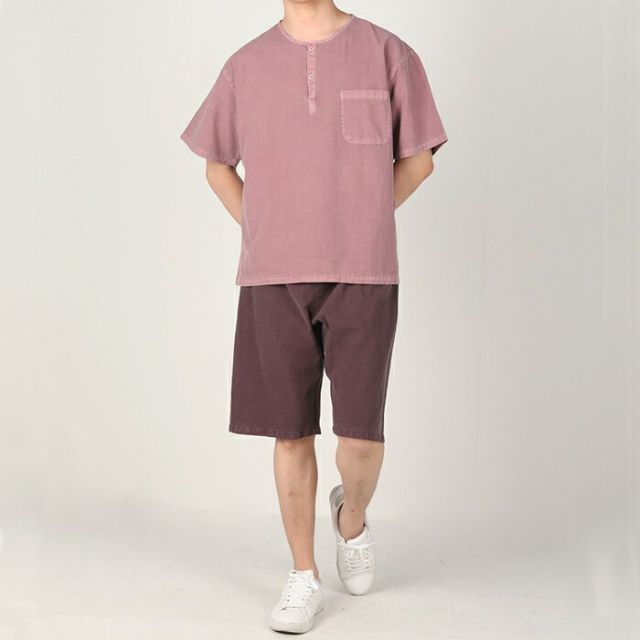 センファルチョゴリ ユニフォーム 男性用 半袖上下小豆ココア senfalcho-sm 68-7-s 綿シャツ メンズ 半袖 半ズボン セットアップ 部屋着