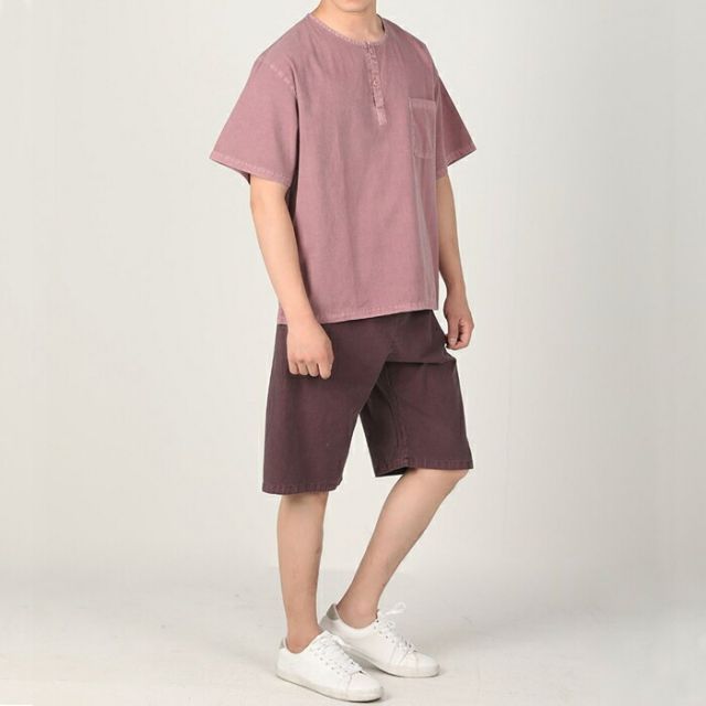 センファルチョゴリ ユニフォーム 男性用 半袖上下小豆ココア senfalcho-sm 68-7-s 綿シャツ メンズ 半袖 半ズボン セットアップ 部屋着