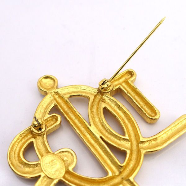  Christian Dior クリスチャンディオール ブローチ ロゴ エンブレム ゴールド ロープ ラインストーン ブランド ブローチ コサージュ アクセサリー