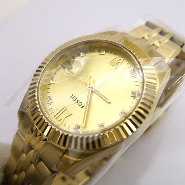  FOSSIL フォッシル 三針デイト ゴールドトーン ラインストーン クォーツ 腕時計 ウォッチ ES 5338 ブランド 金属ベルト 時計