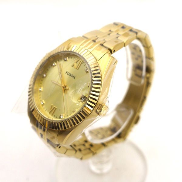 FOSSIL フォッシル 三針デイト ゴールドトーン ラインストーン クォーツ 腕時計 ウォッチ ES 5338 ブランド