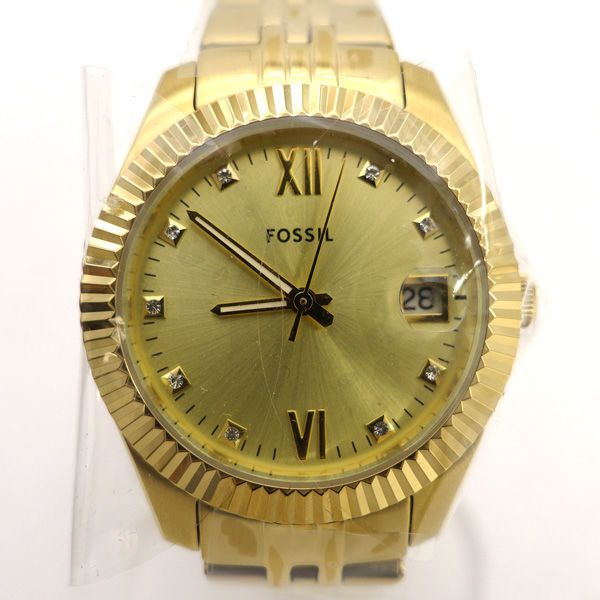 FOSSIL フォッシル SCARLETTE 三針デイト ゴールドトーン ラインストーン クォーツ 腕時計 ウォッチ ES5338 ブランド