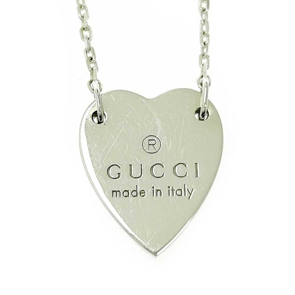 中古】【箱付き】 GUCCI グッチ シルバー ロゴ ハート ネックレス 8.0g