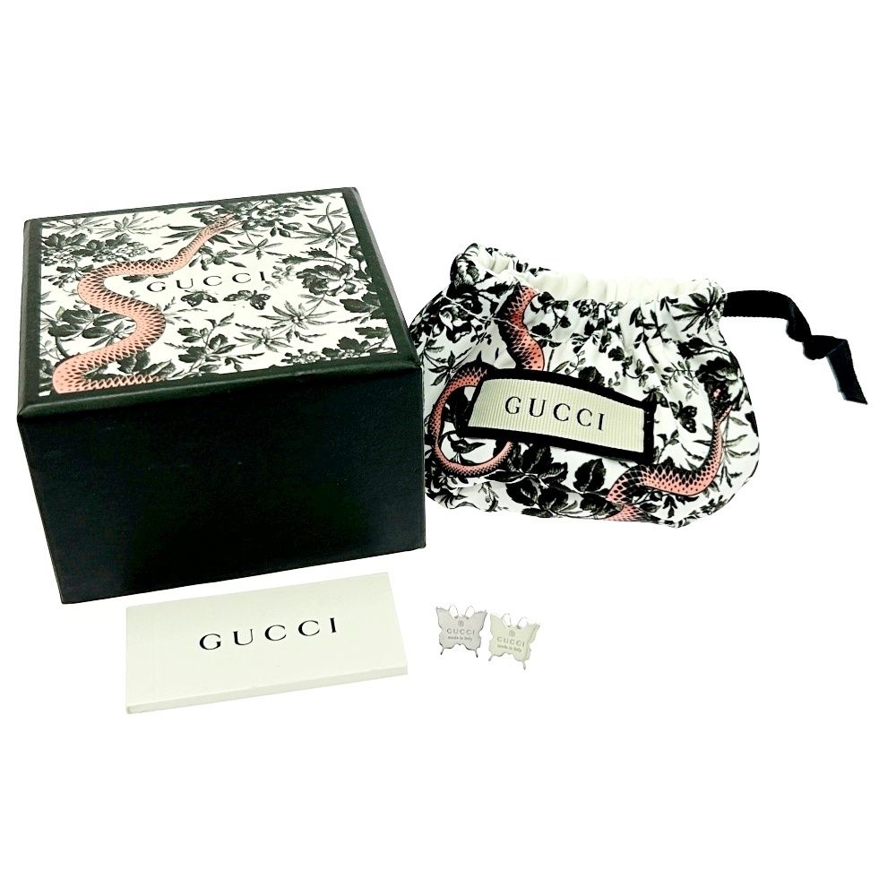 中古】【箱付き】 GUCCI グッチ シルバー バタフライ ピアス