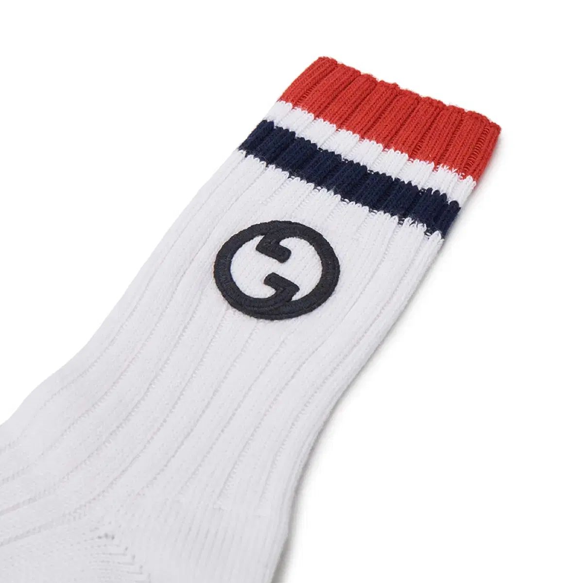 グッチ ソックス インターロッキング 刺繍 ロゴ 삭스 白 ネイビー レッド M サイズ