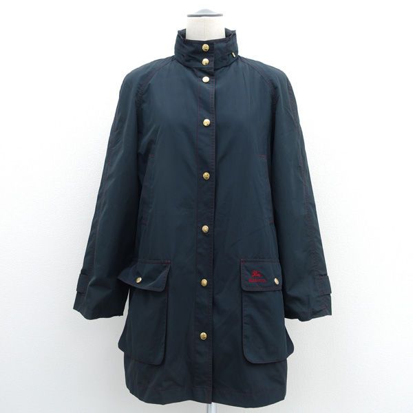 BURBERRYS バーバリーズ ナイロンコート ロゴ刺繍 フード収納 金ボタン ブラック 38 FNA46-256 レディース ガールズ LADY 女性 婦人 レディースファッション