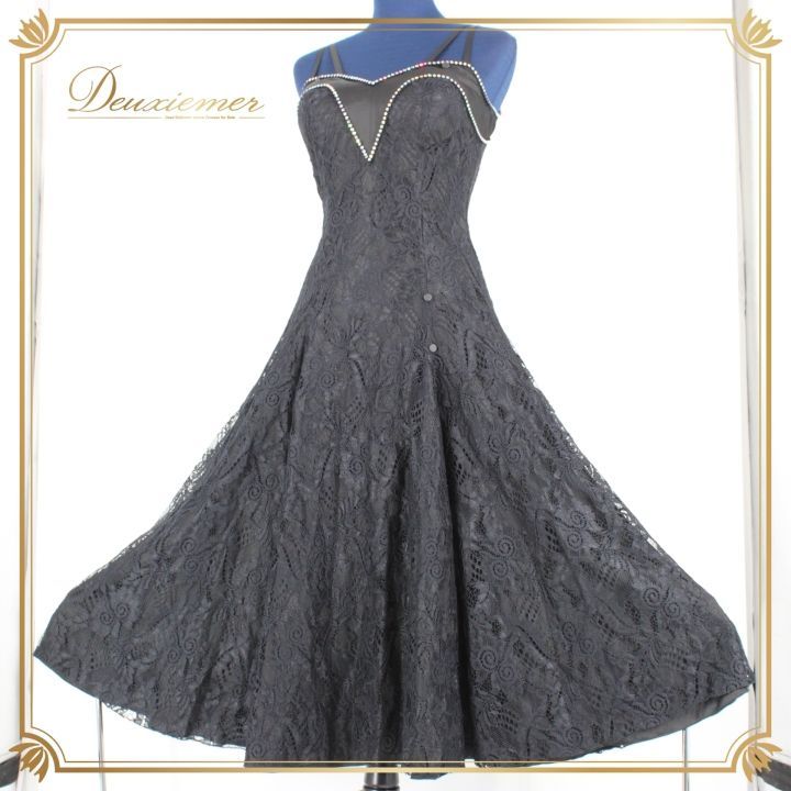 社交ダンス 衣装 ドレス ワンピース パーティ衣装 女性用 レディース オールシーズン ブラック系 Scaret スカーレット 黒 ラインストーン 花柄 レース アウトドアイベント フォーマルシーン エレガント シンプルなデザイン 着心地