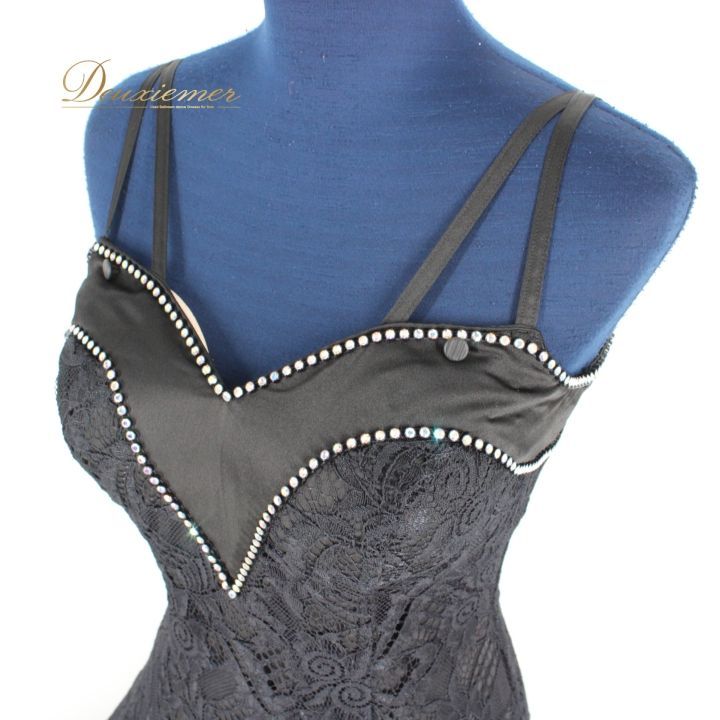 社交ダンス 衣装 ドレス ワンピース パーティ衣装 女性用 レディース オールシーズン ブラック系 Scaret スカーレット 黒 ラインストーン 花柄 レース アウトドアイベント フォーマルシーン エレガント シンプルなデザイン 着心地