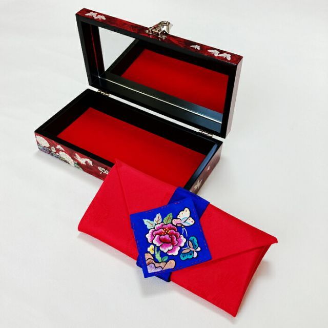 螺鈿韓国結納セット古典赤 宝石箱 風呂敷 袱紗 yuinoukinset-2-s 韓国 結納セット 結納金